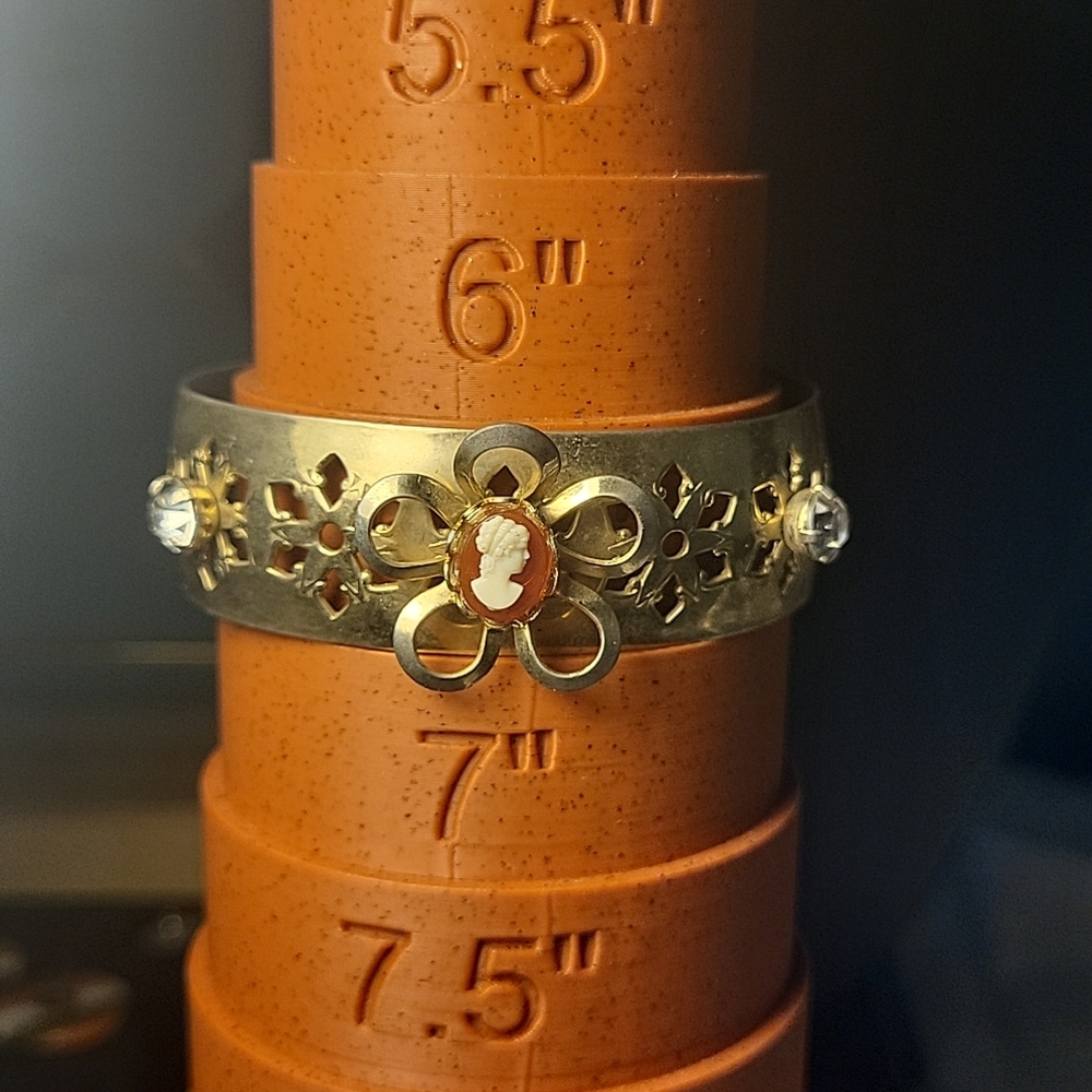 33. Vintage Goldtone Cameo Potrait Flower, Filigree Bangle Bracelet Cuff